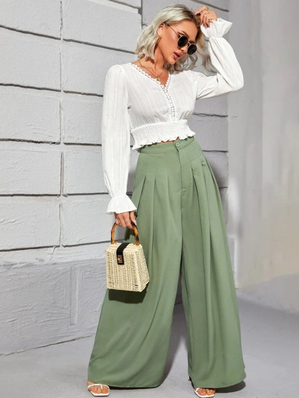 Calça Feminina Pantalona Detalhe em Plissado - Fernanda